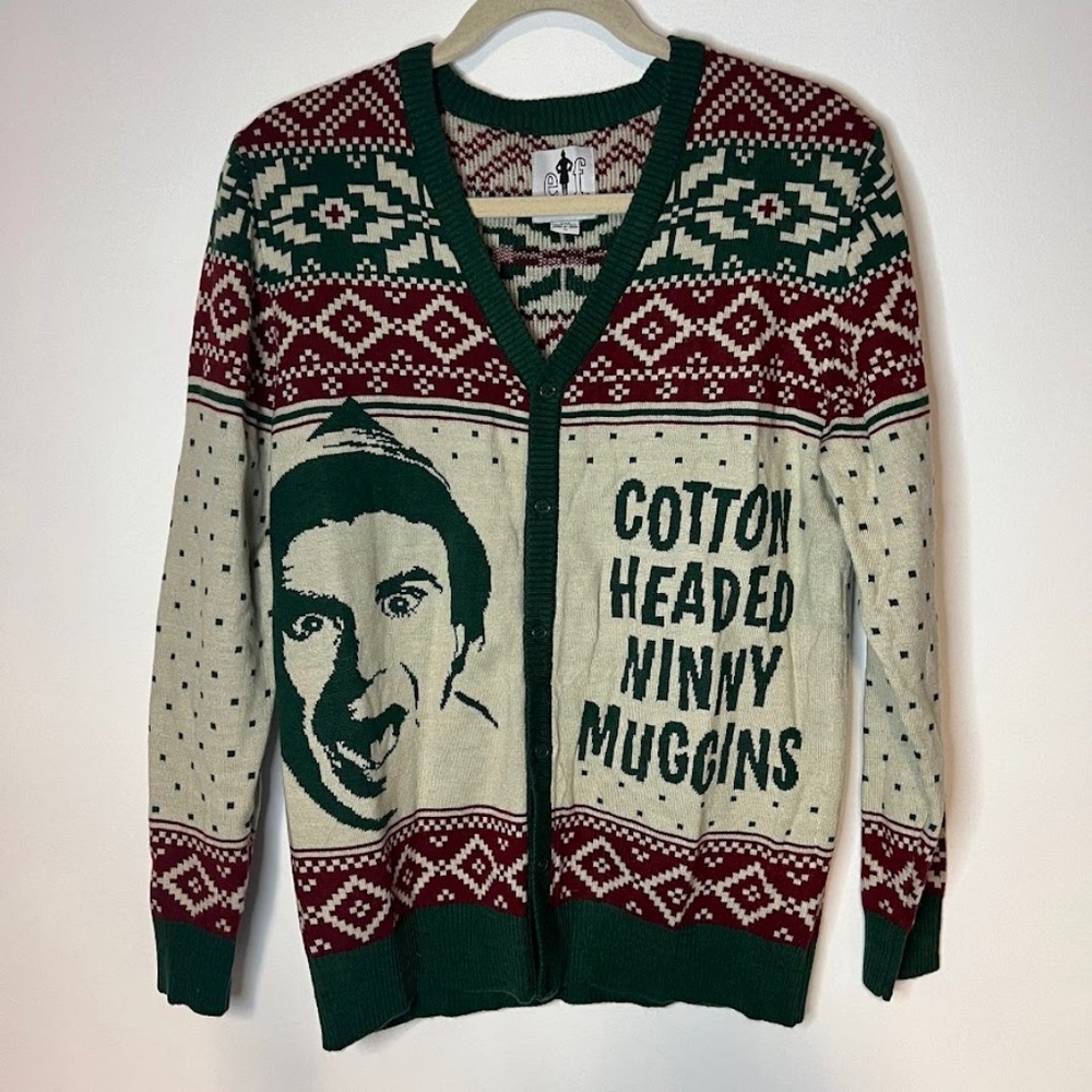 Will Farrell ELF "Cotton Headed Ninny Muggins" Ugly Cardigan Sweater